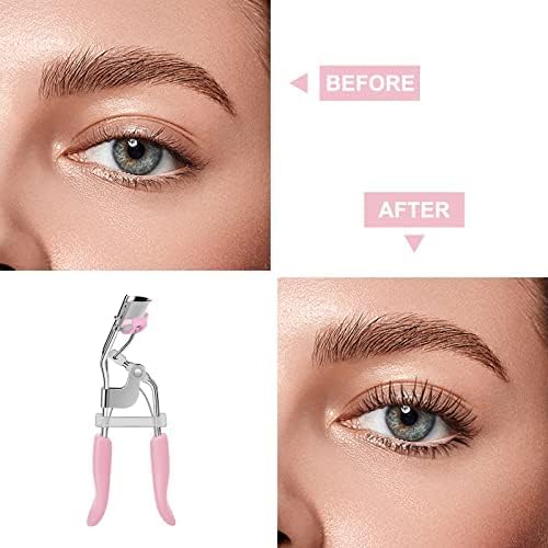 Double Eyelash Curlers with 5PCS Silicone Refill Pad Fit All Eye Shape Curved Eyelash Curler,Natural and Long Lasting Lash Curler for Women Make Up Gift(Pink)