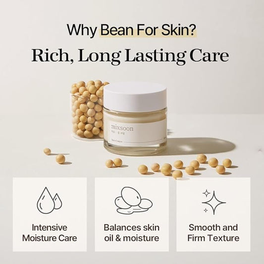 mixsoon Bean Cream - Intensive Moisture Face Cream For Smooth, Nourished Skin, Pore & Sebum Care - Korean Skincare For Glass Skin - Non-sticky (2.19 Fl. Oz / 65ml)