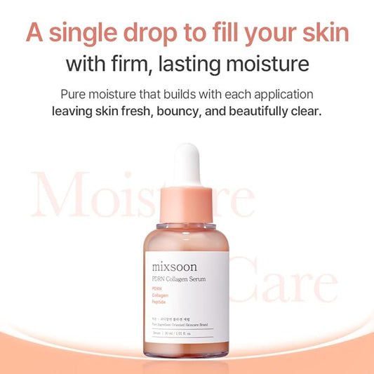 mixsoon PDRN Collagen Serum Lightweight Peptide Hydraing Moisturizer for face Skin Texture Barrier 1.01 Fl. Oz / 30ml Korean Glass Skin Care