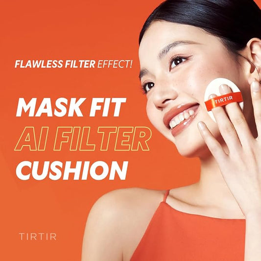 TIRTIR Mask Fit Ai Filter Cushion Foundation | AI-Like Semi-Matte Finish - Up to 72-Hour Medium to Full Coverage Korean BB Cushion Make up Beauty, #25N Mocha, 0.63 Fl Oz