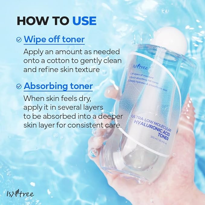 ISNTREE Ultra-Low Molecular Hyaluronic Acid Toner 300ml, 10.14 fl.oz | Korean Skincare | Quick Absorbing | Deep Hydration & Skin Smoothing | Vegan & Fragrance-Free