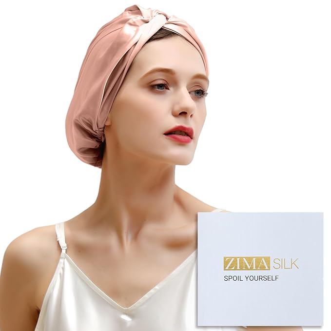 ZIMASILK 100% 22 Momme Mulberry Silk Bonnet for Sleeping Women, Breathable Silk Hair Wrap for Premium Hair Protection - Reducing Friction (1Pc, Blush Pink)