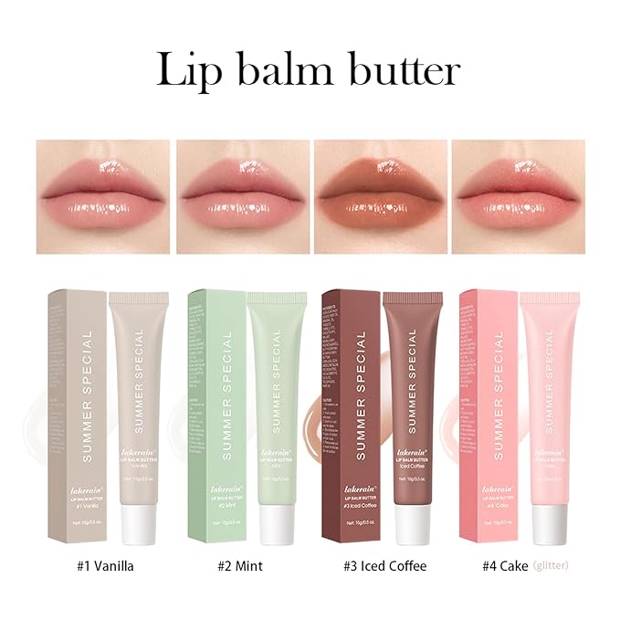 Glossy Butter Lip Balm Set, Instant Moisture and Hydration, Long-lasting Hydrating Non-Sticky Lip Gloss, Care and Soften Dry Lips , 4 Pcs