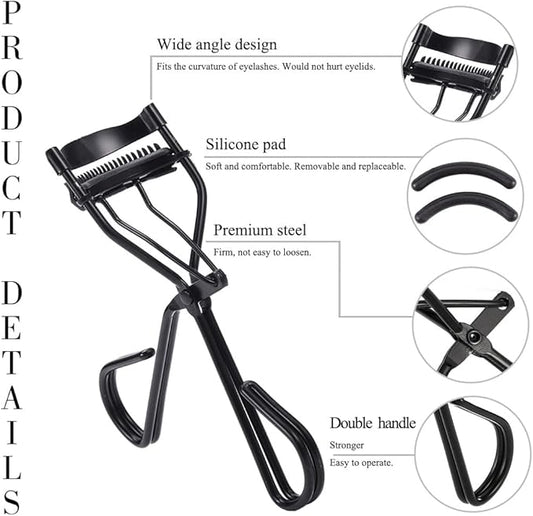 Uranian Eyelash Curlers with Built-in Comb Beauty Eyelashes Curlers Eyelash Cliper with 2 Replacement Silicone Refill Pads Premium Lash Curler Makeup Tool for Women and Girls (2 Black-Black Comb)