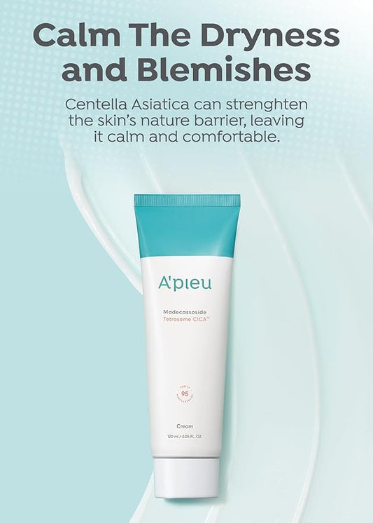 A'PIEU Madecassoside Tetrasome Cica Cream 4.06 Fl oz / 120ml - Upgraded Absorption, Enhanced Skin Barrier, Calming Effects - Centella Asiatica, Asiaticoside, Asiatic Acid
