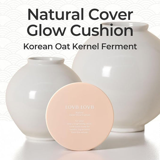 Natural Cover Glow Cushion Foundation | Satin Radiant Finish | Korean Foundation Makeup | Long-Lasting Natural Coverage | for All Skin Types 0.42 oz. (21P Porcelain Ivory)