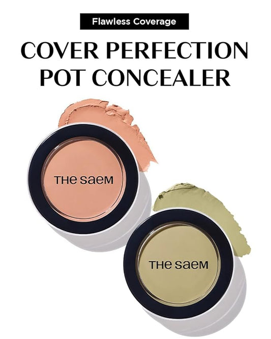 THESAEM Cover Perfection Pot Concealer #Green Beige - High Adherence & Coverage Balm, Conceals & Corrects Redness Spots, Matte Finish Sebum Control for Oily and Combination Skin