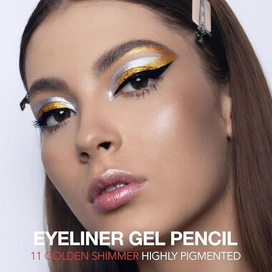 Golden Shimmer Gel Eyeliner Pencil, Multi-Use Waterline Eyeliner with Sharpener, Sharpenable Eye Liner Waterproof Smudge Proof, High Pigmented Eye Makeup Liners, Vegan & Cruelty-Free 11