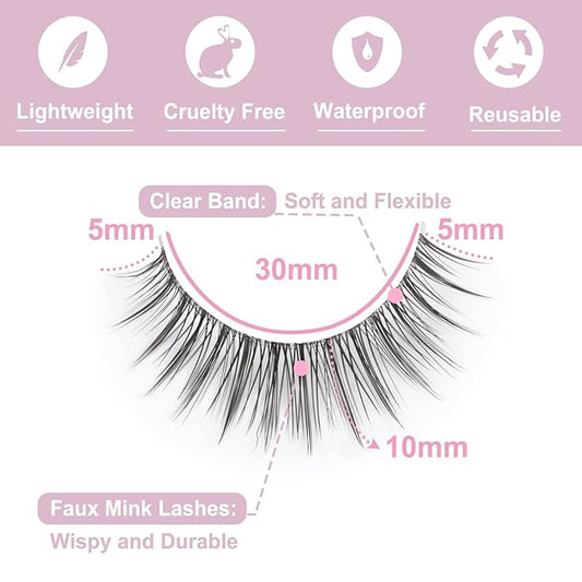 Kiromiro Eyelashes Wispy 10mm False Lashes Natural Look Soft 3D Mink Lashes Short Strip Lashes Pack