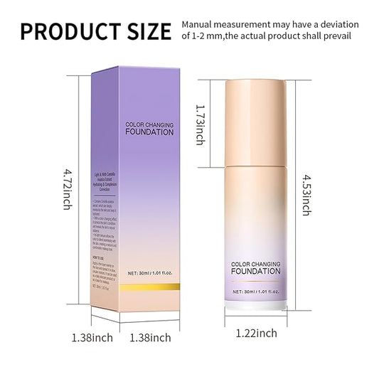 Purple Color Changing Foundation, Color Correcting CC Cream with Centella, Improve Dull Skin Tone, Lightweight Non-Greasy, Hydrating, Sheer Coverage, Natural Finish Concealer(1PCS)