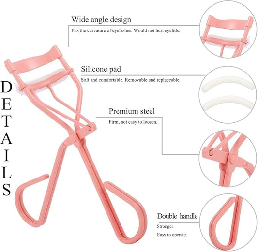 Uranian Eyelash Curlers with Built-in Comb Beauty Eyelashes Curlers Eyelash Cliper with 2 Replacement Silicone Refill Pads Premium Lash Curler Makeup Tool for Women and Girls (1 Pink-White Comb)