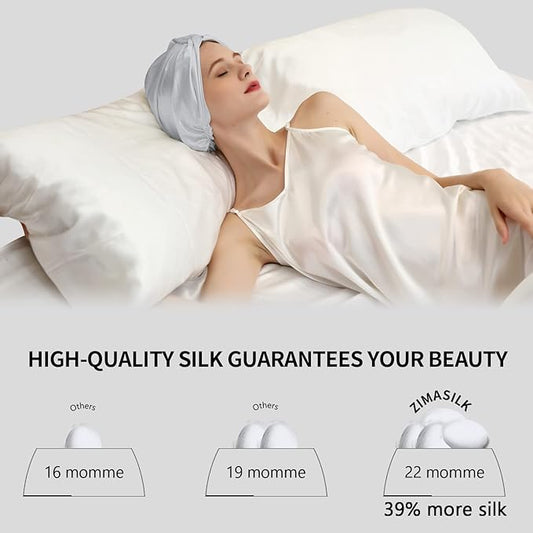 ZIMASILK 22 Momme 100% Mulberry Silk Bonnet for Sleeping & Women Hair Care, Highest Grade 6A Silk Hair wrap for Sleeping with Premium Elastic Stay On Head (1Pc, Light Grey)
