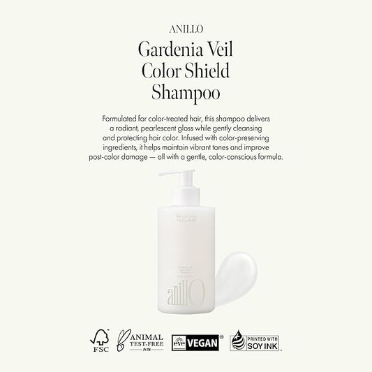 ANILLO Gardenia Veil Color Shield Shampoo – Color-Treated Hair Care with Vegan Collagen, Protein Complex & White Bloom – Shine Enhancing, Damage Repair, Sulfate & Silicone-Free – 300ml / 10.1 fl oz
