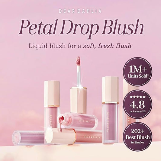 DEARDAHLIA Petal Drop Blush (Classy) - Weightless Buildable Liquid Blush with High-Pigment, Long-lasting Dewy Finish, Natural Flush. Hydrating, Vegan, Cruelty-Free Korean Makeup for Cheeks. 0.14 oz