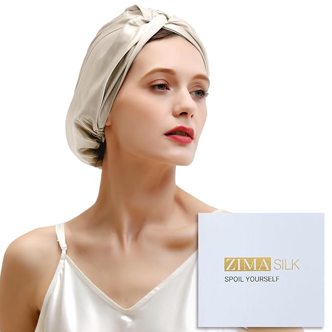 ZIMASILK 100% 22 Momme Mulberry Silk Bonnet for Sleeping Women, Breathable Silk Hair Wrap for Premium Hair Protection - Reducing Friction (1Pc, Cream)