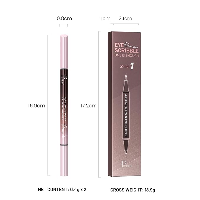 Curved Eyebrow Pen, 2 in 1 Dual Ended Microblading Eyebrow Pencil, Waterproof and Last All Day 4 Tip Brow Pencil with Precise Tip, Create Natural Hair Like Brows and Eyeliner (Natural Black)