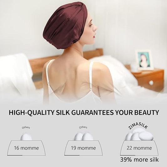 ZIMASILK 22 Momme 100% Mulberry Silk Bonnet for Sleeping & Women Hair Care, Highest Grade 6A Silk Hair wrap for Sleeping with Premium Elastic Stay On Head (1Pc, Burgundy)