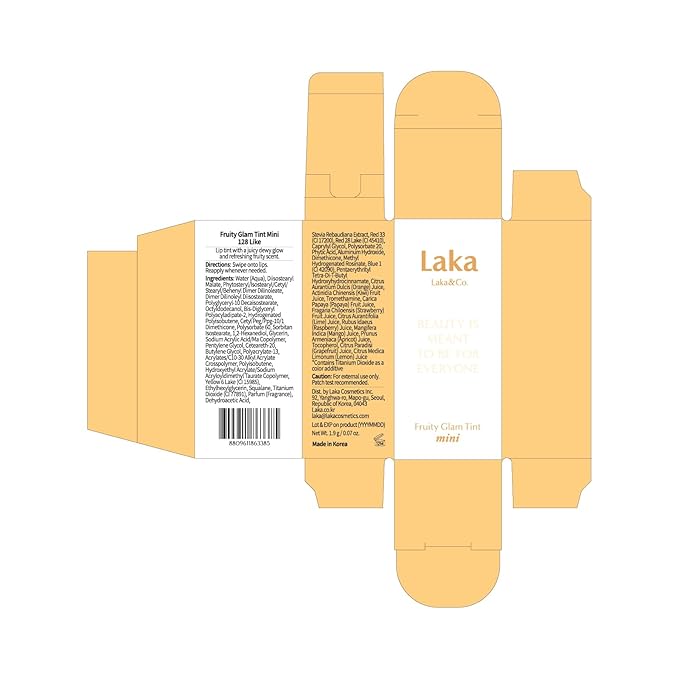 Laka Fruity Glam Lip Tint Mini, Glowing Lip Stain with Wide Color Spectrum, Hydrating & Lightweight Texture, Long-Lasting Bold Stain, Non-Sticky, Vegan, K-Beauty (#128 Like)