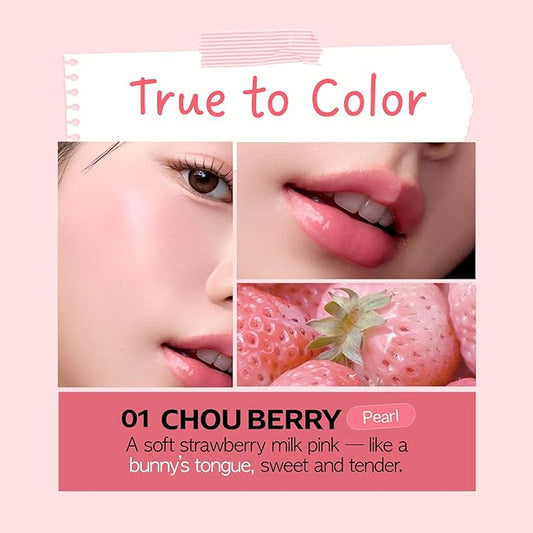 FRUDIA Glow Juicy Jam Lip & Cheek Stain (Chou Berry) – Korean Lip Tint & Blush in One | Long-Lasting, Moisturizing, Non-Sticky Glossy Color for Lips, Cheeks & Eyes | Ballerina Pink (4.5g)