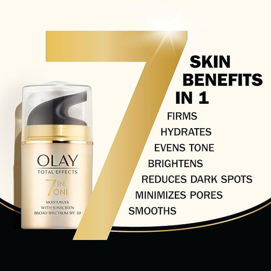 Olay Facial Moisturizing Lotion SPF 30 Total Effects for Dry Skin, 7 Benefits including Minimize Pores, Anti-Aging, 1.7 oz