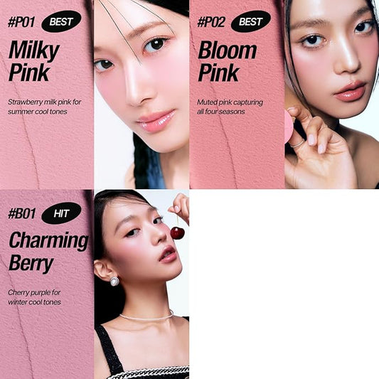 Fluffy Velvet Cushion Blush for Korean Dewy Glow | Buildable, Blendable Cream Texture | Mini Blush for Cheeks | Tar Pigment Free (N01 Cozy Nude, 0.1 Oz | 4g)