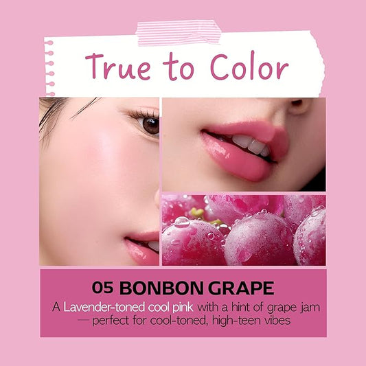 FRUDIA Glow Juicy Jam Lip & Cheek Stain (BonBon Grape) – Korean Lip Tint & Blush | Long-Lasting, Moisturizing, Non-Sticky Glossy Color for Lips, Cheeks & Eyes | Pink With A Hint Of Grape Purple (4.5g)