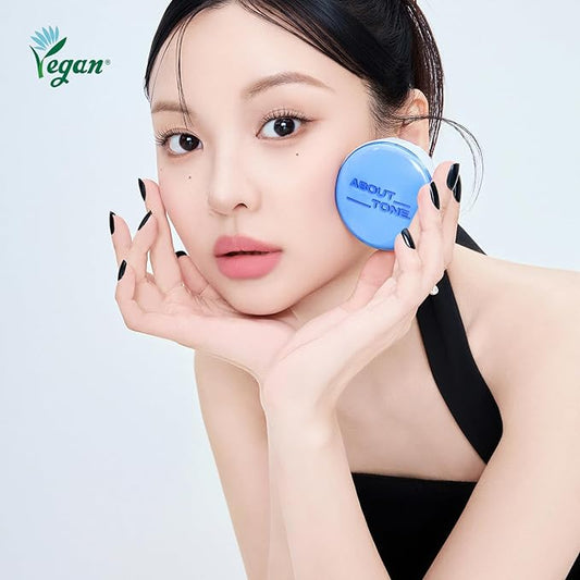 ABOUT TONE Air Fit Powder Pact 0.28oz - Makeup Fixing Pressed Powder Compact with Mirror and Puff Airy & Light Texture Face Blur Setting Finishing Translucent Sebum Control Lightweight Vegan Formula
