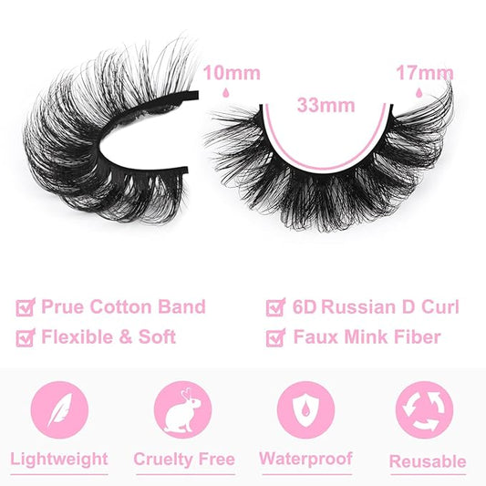 Mink Lashes Volume Russian Mink Lashes Extension 17mm Wispy False Eyelashes 6D D-Curl Russian Strip Lashes Pack by Kiromiro