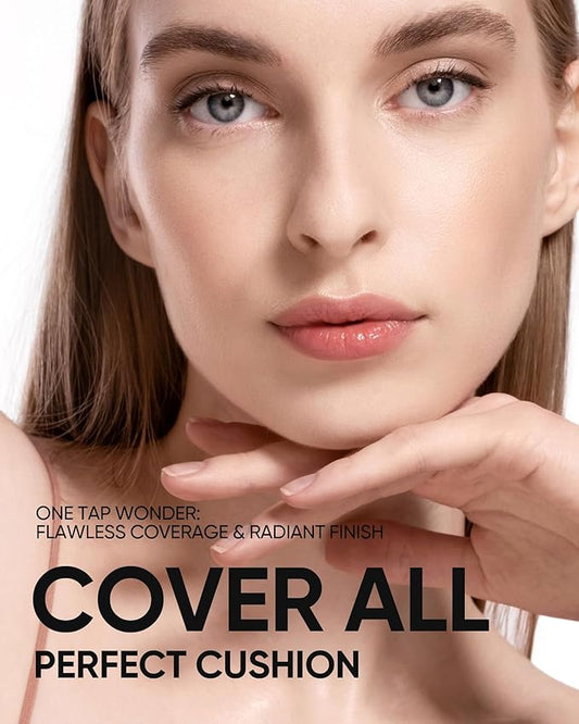Full Coverage Cushion Foundation, Weightless, Skin Fit, Satin Glow Finish, Oil-Control Waterproof Foundation, Sweatproof Flawless BB Cream CC Korean Makeup,Tattoo Cover Up, Buildable(#22C Peach Beige)