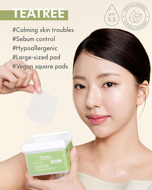 DERMAL Teatree Calming Toner Pad - Korean Toner Pad for Calming & Acne Improvement with Zinc PCA - Vegan Gauze Tencel Square Pads - High Capacity, 120 Sheets