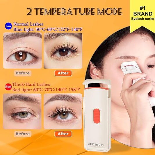 Heated Eyelash Curler - Wide Open Dual-Arc Design Heated Lash Curler - Electric Eyelash Curler - Type-C Rechargeable Mini Lash Curler Natural Curling 24H Long Lasting for Women - Apricot