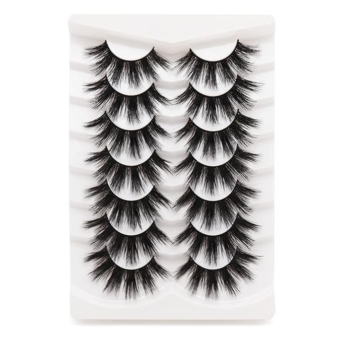 Veleasha False Eyelashes Long Faux Mink Lashes Fluffy Handmade Fake Eyelashes Natural Look 7 Pairs Pack Luxury Cat Eye Lashes (800)