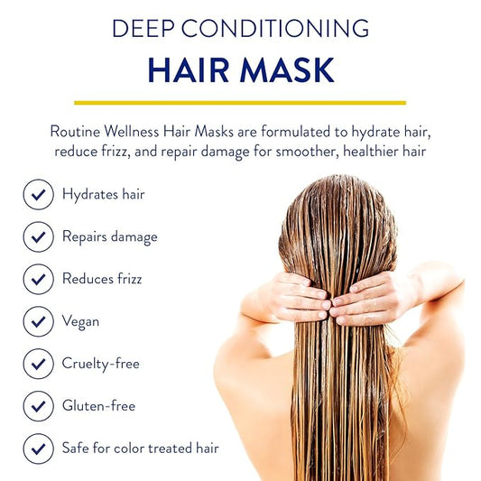 Routine Wellness Deep Conditioning Hair Mask - Bring Dry, Damaged Hair Back to Life – Hydrating Repair Treatment that Moisturizes, Strengthens & Adds Volume - Unscented 8oz