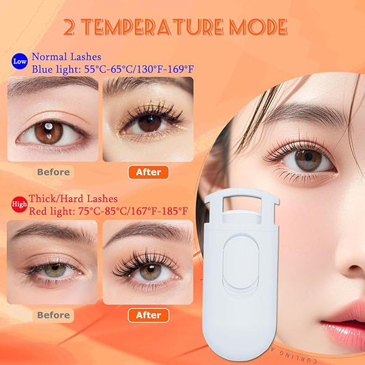 Heated Eyelash Curler - Wide Open Dual-Arc Design Heated Lash Curler - Electric Eyelash Curler - Type-C Rechargeable Mini Lash Curler Natural Curling 24H Long Lasting for Women - White