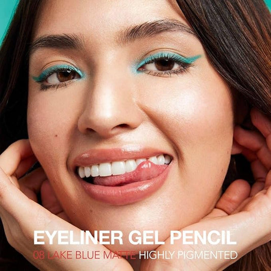 Lake Blue Matte Gel Eyeliner Pencil, Multi-Use Waterline Eyeliner with Sharpener, Sharpenable Eye Liner Waterproof Smudge Proof, High Pigmented Eye Makeup Liners, Vegan & Cruelty-Free 08