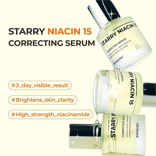 15% Niacinamide + Alpha Albutin + Banana PDRN Starry Niacin 15 Correcting Serum – Potent Brightening Serum for Uneven Tone & Dark Spots, Fragrance-Free | Korean Skincare (1.01 fl.oz / 30ml)