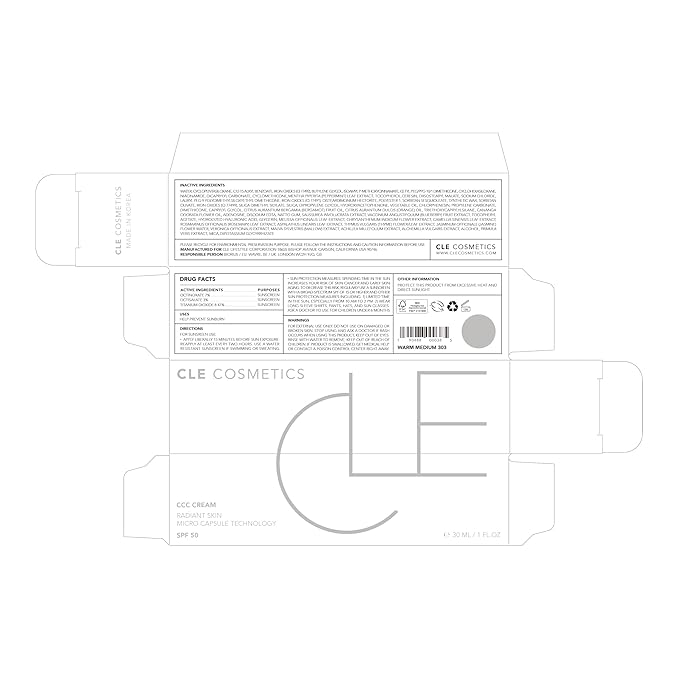 CLE Cosmetics CCC Cream (Warm Medium 303 / SPF 50) - Color Correcting With Sunscreen - Lightweight, Hydrating Foundation - BB & CC Hybrid - Light to Medium Coverage - 1 fl oz