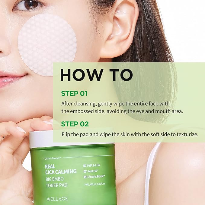 Real Cica Calming Zero Pore Toner Pads 70 Sheets Big Embo, Korean Beauty Facial Pads, Centella Asiatica, PHA, LHA, and Madecassoside, for Pore Tightening, Moisturizing, Hypoallergenic