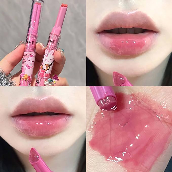 Jelly Lipstick,3 Colors Tinted Lip Stain Heart Mirror Lip Gloss,Hydrating Jelly Lipstick Long Lasting Moisturizing Tinted Lip Glaze,Non-sticky,Vivid Color Glossy Lip Makeup (B, Large)