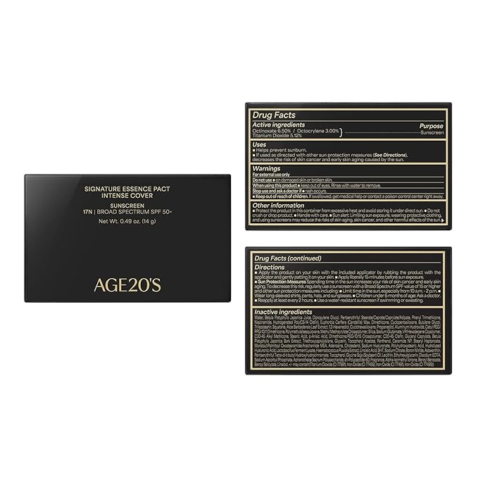 AGE20'S Signature Essence Pact SPF 50+ | Pack of 2 | 17N IVORY | Cream Foundation, Dewy Finish, Natural Coverage | Korean Cushion Foundation