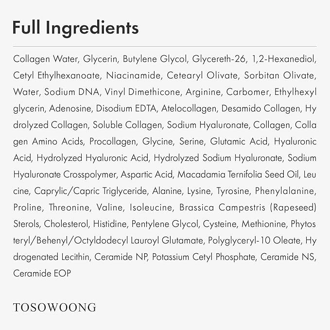 TOSOWOONG Real Collagen Face Serum, Hydrating & Firming Serum with hydrolyzed collagen, Hyaluronic Acid, Plumps, Sagging Skin, Reduces Fine Lines and Wrinkles, Korean Skincare, 33ml / 1.11 fl. oz.