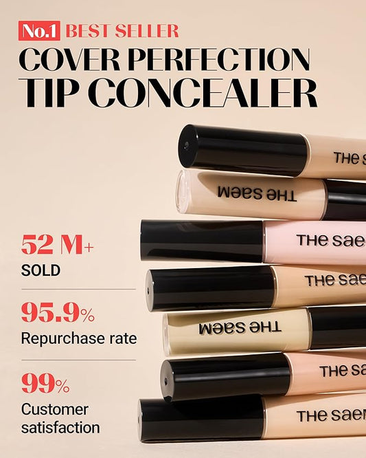 THESAEM Cover Perfection Tip Concealer, Liquid Multi-Use Concealer, Full Coverage Makeup for Acne Dark Spots Dark Circles Hyperpigmentation and Blemishes, 0.2 fl. oz. (#1.5 Natural Beige)