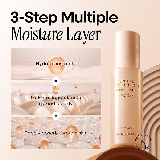 Nature Republic Snail Mucin Emulsion - Moisturizer, Hydrating Advanced Power Essence, Korean Skin Care for Face, Snails Skincare, Niacinamide, Deep Glow Mucus, 120mL/4.02 Fl.Oz