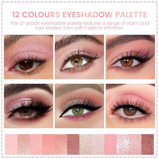 AMY'S DIARY 12Color Matte Shimmer Light Pink Eyeshadow Palette, Long-Lasting, and Highly Pigmented Eye Shadow. Elevate Your Eye Makeup– Unleash Your Unique Style