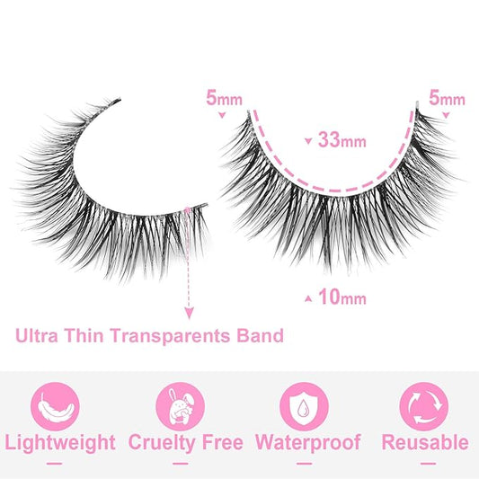 Kiromiro Eyelashes Wispy 10mm False Lashes Natural Look 3D Volume Mink Lashes Short Strip Lashes Pack