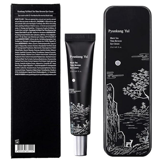 Pyunkang Yul PKY Black Tea Time Reverse Eye Cream, Hyaluronic Acids, Ceramide Rich Nourishment, Moisture Barrier and Peptides Increasing Skin Elasticity, Fermented Black Tea 0.85 fl.oz.
