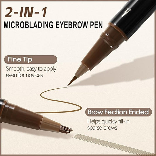 Boobeen 2pcs Waterproof Eyebrow Pen,Dual-Ended Eyeliner Microblading Eyebrow Pencil for Women,Long Lasting Hair-Like Brow Pen with Brow Brush,Dark Brown