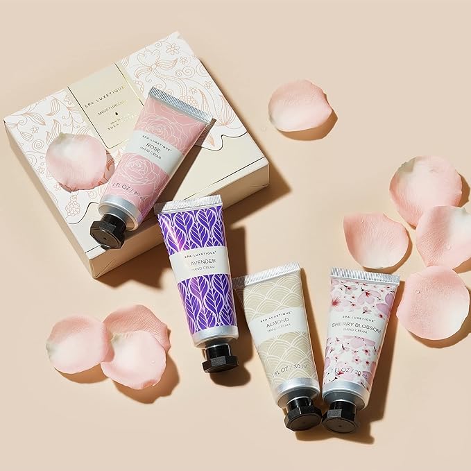 spa luxetique Hand Cream Set Pack of 4 Hand Cream Christmas Gift Set Enriched with Shea Butter and Glycerin for Dry Hands, Hydrating&Moisturing Travel Size Hand Cream, Gifts for Women, Birthday