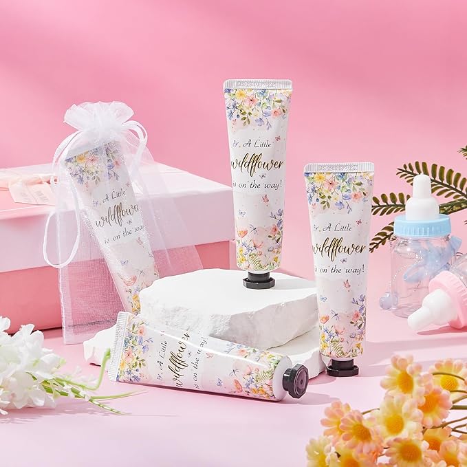 48 Sets a Little flower Is on The Way Baby Shower Hand Cream Bulk Baby Shower Favors Gifts Bridal Thank You Hand Cream for Guests Travel Size Lotion with Organza Bags