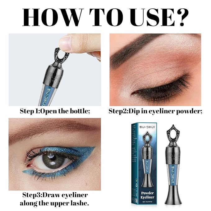 Sheda Powder Eyeliner, a handcrafted, 100% natural powder eyeliner, waterproof, long-lasting, rich, smudge-resistant color (Dark Blue)